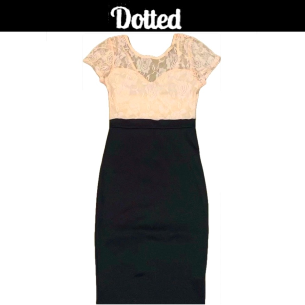 DOTTED Lace on top form fitting black on bottom Dress size L NWOT